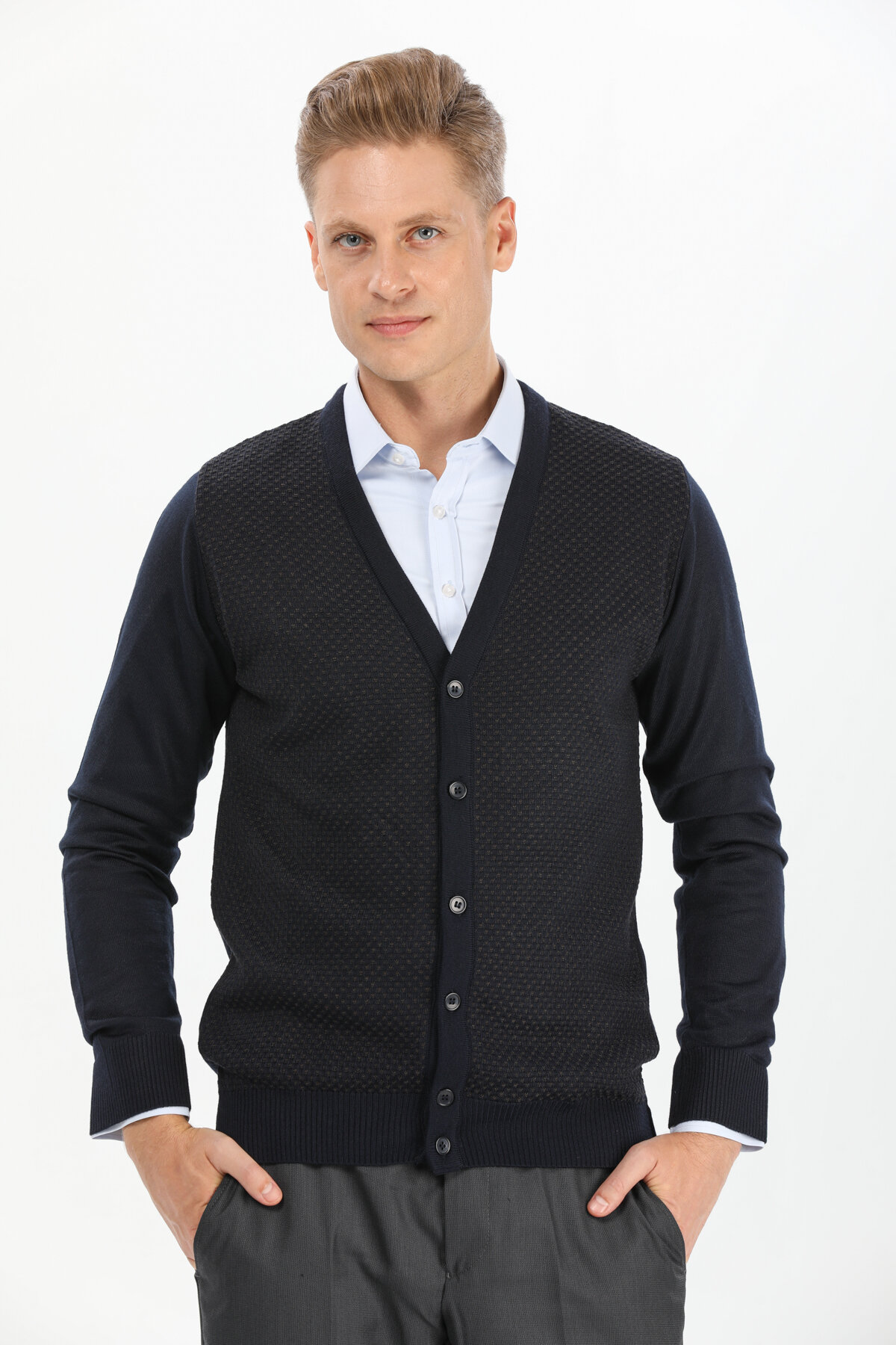 Finesuits Erkek Desenli Yünlü Hırka 2322201031.DSHRKHRKR