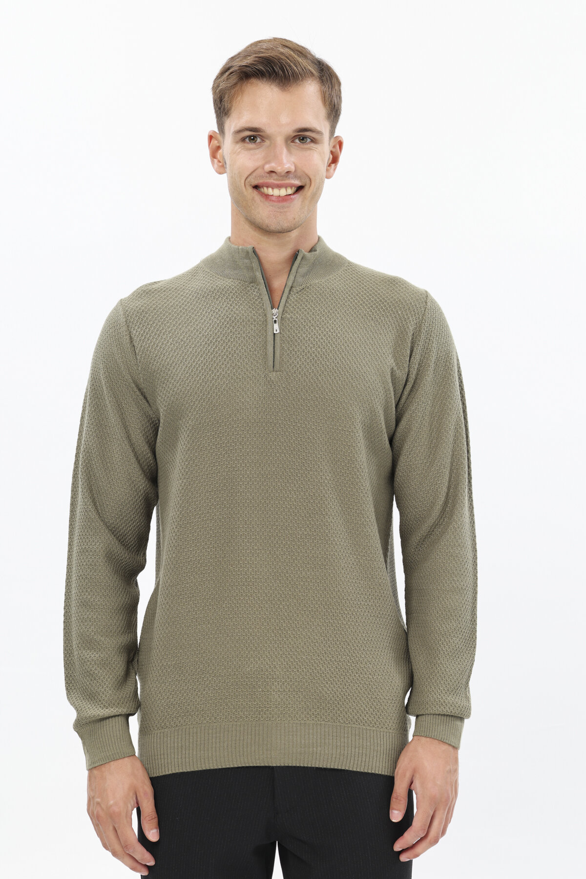 Finesuits Erkek Düz Yünlü Desenli Yünlü Kazak 2522201012.YBFR