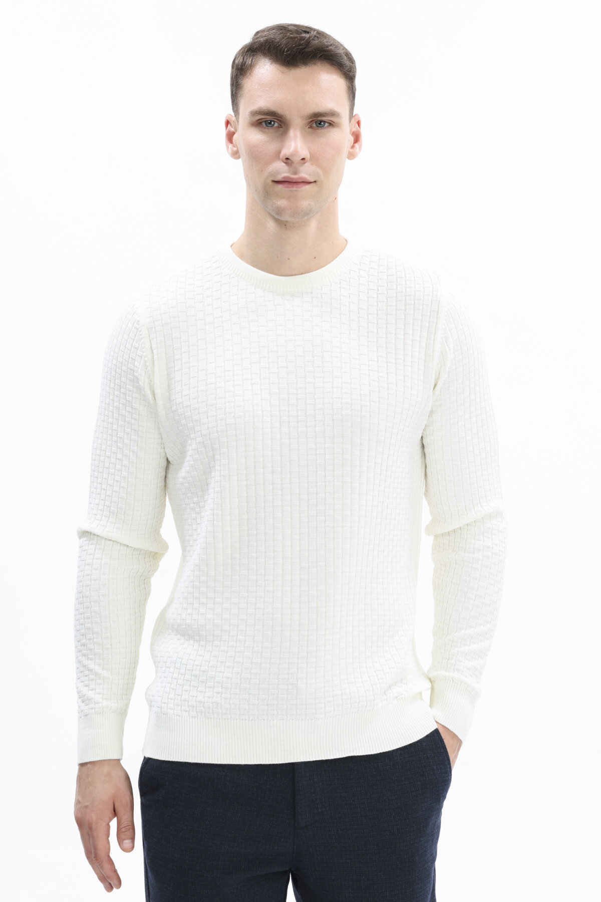 Finesuits Erkek Düz Yünlü Desenli Yünlü Kazak 2522201020.OYR