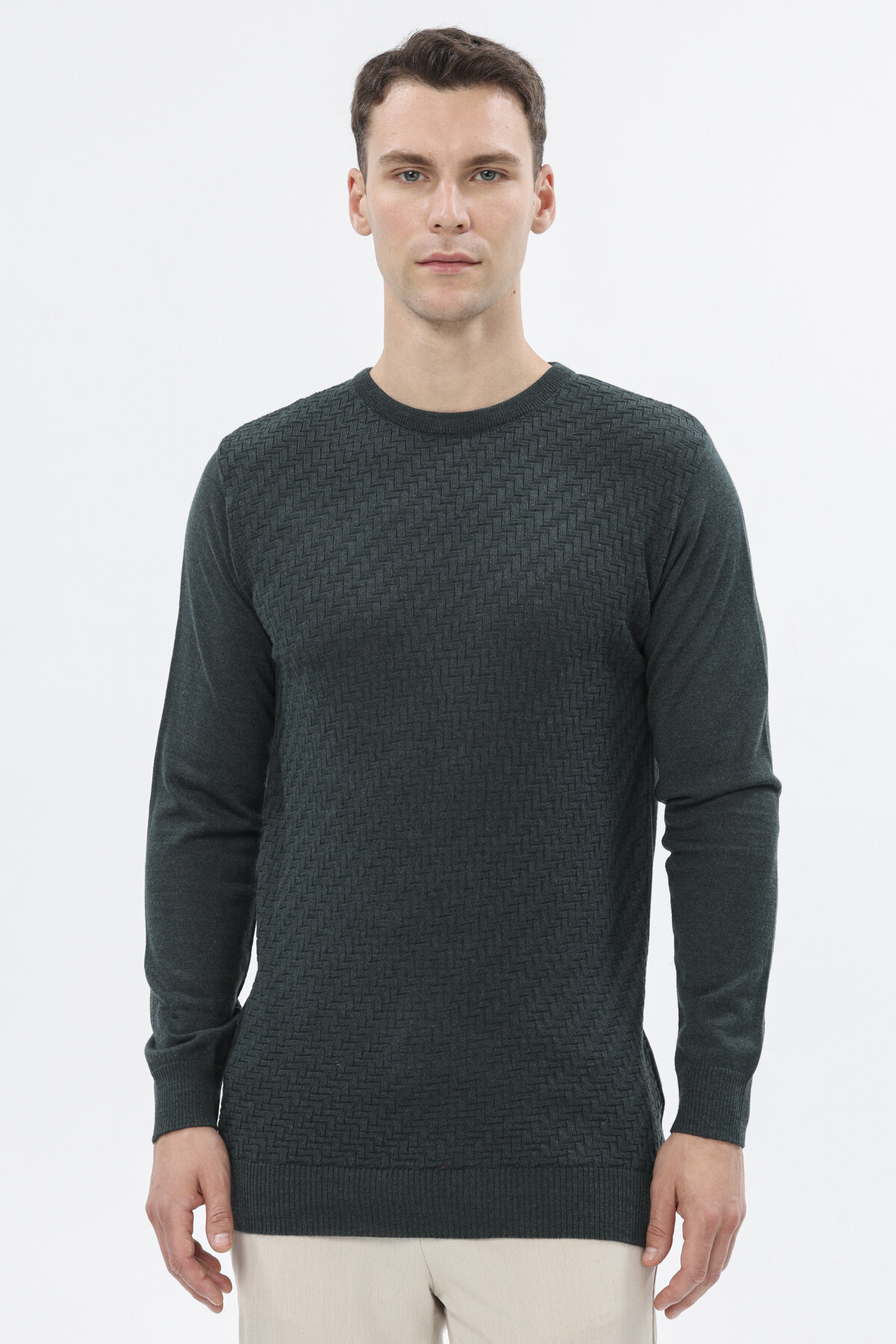 Finesuits Erkek Düz Yünlü Desenli Yünlü Kazak 2522201024.OYR