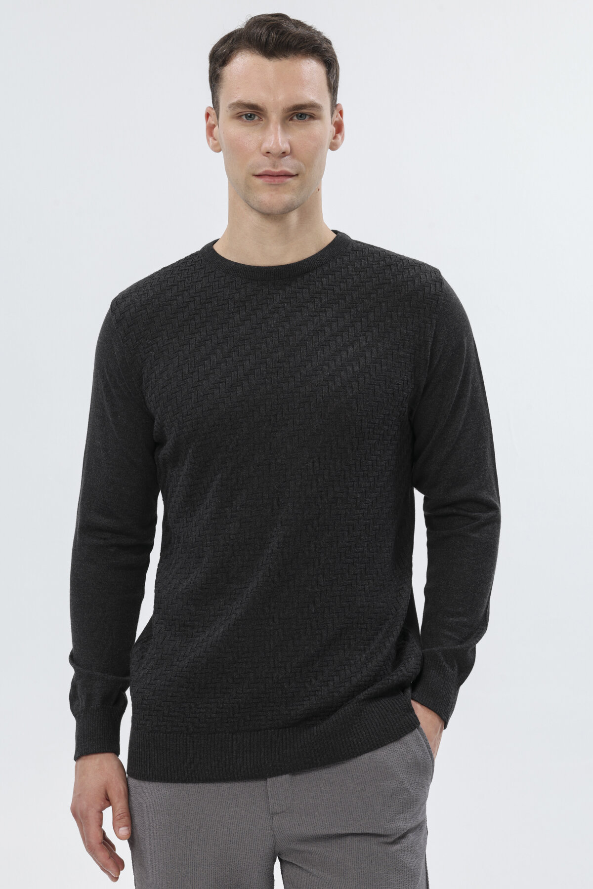 Finesuits Erkek Düz Yünlü Desenli Yünlü Kazak 2522201024.OYR