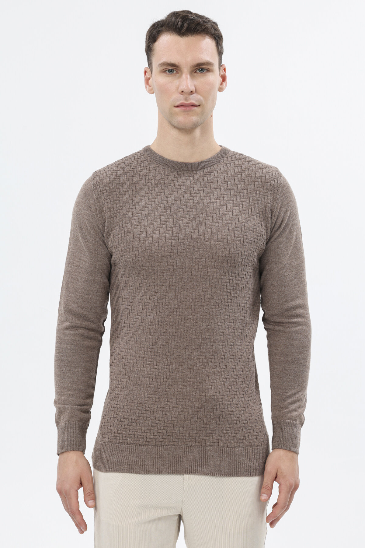 Finesuits Erkek Düz Yünlü Desenli Yünlü Kazak 2522201024.OYR