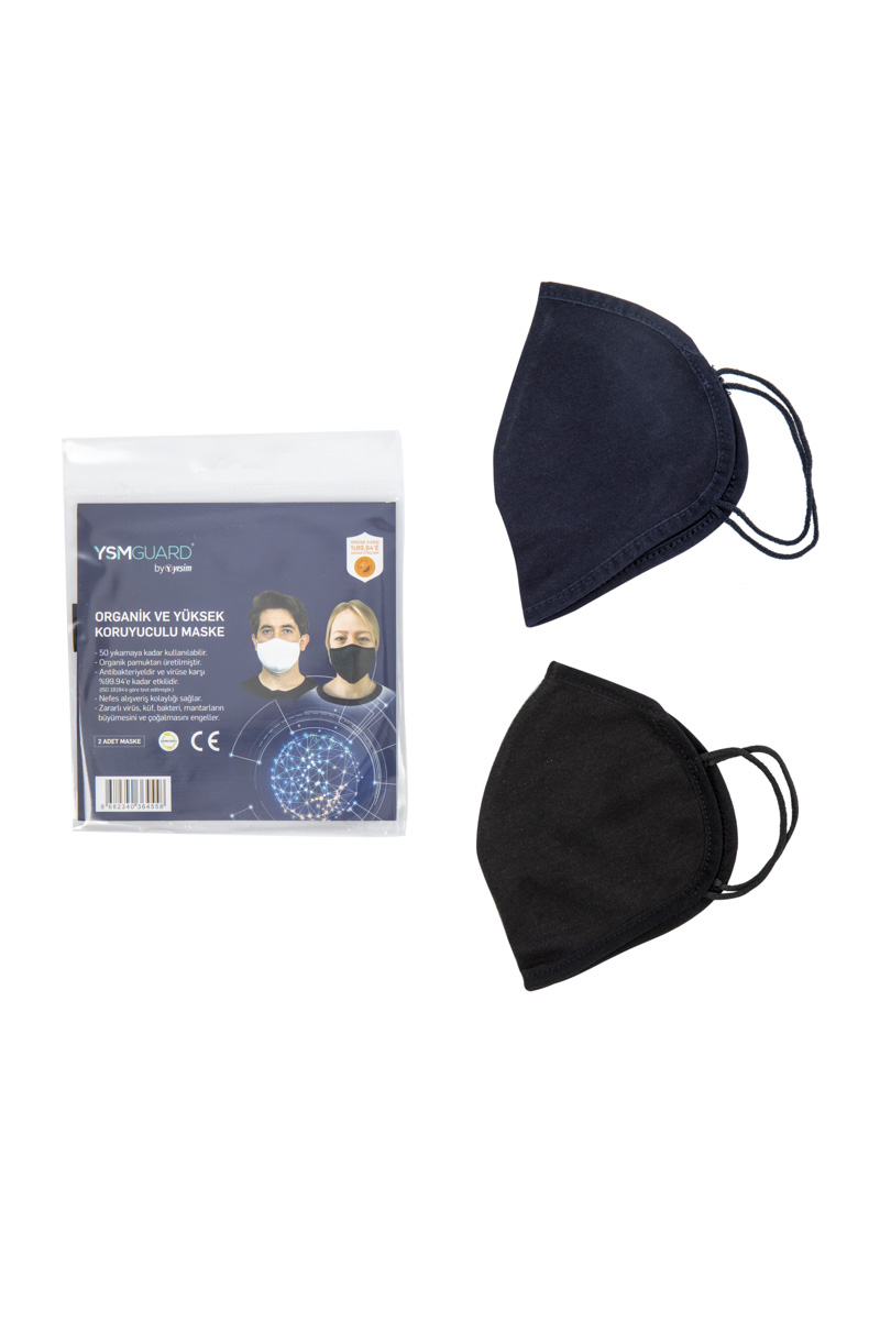 YSM Guard Organik ve Yüksek Koruyuculu Bez Maske 2'li Lacivert / Siyah