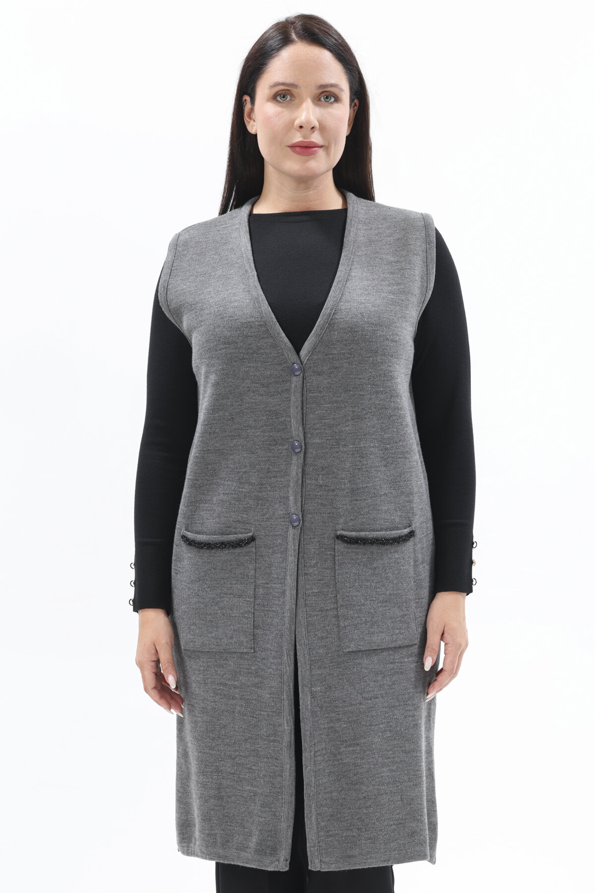 Shefame Kadın Uzun Yelek 2524BK114009