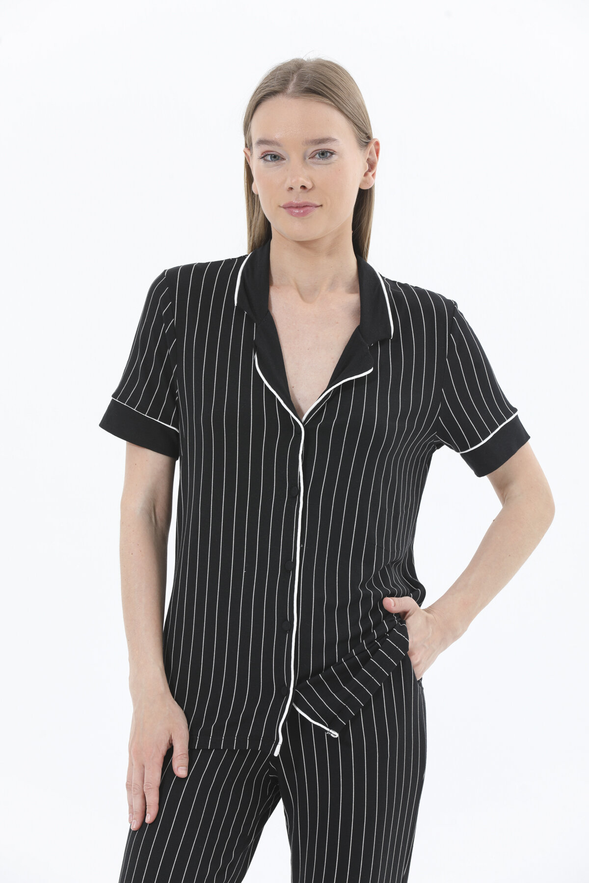 Shefame Kadın Düğmeli Gömlek Yaka Pijama Takımı 241OZE2