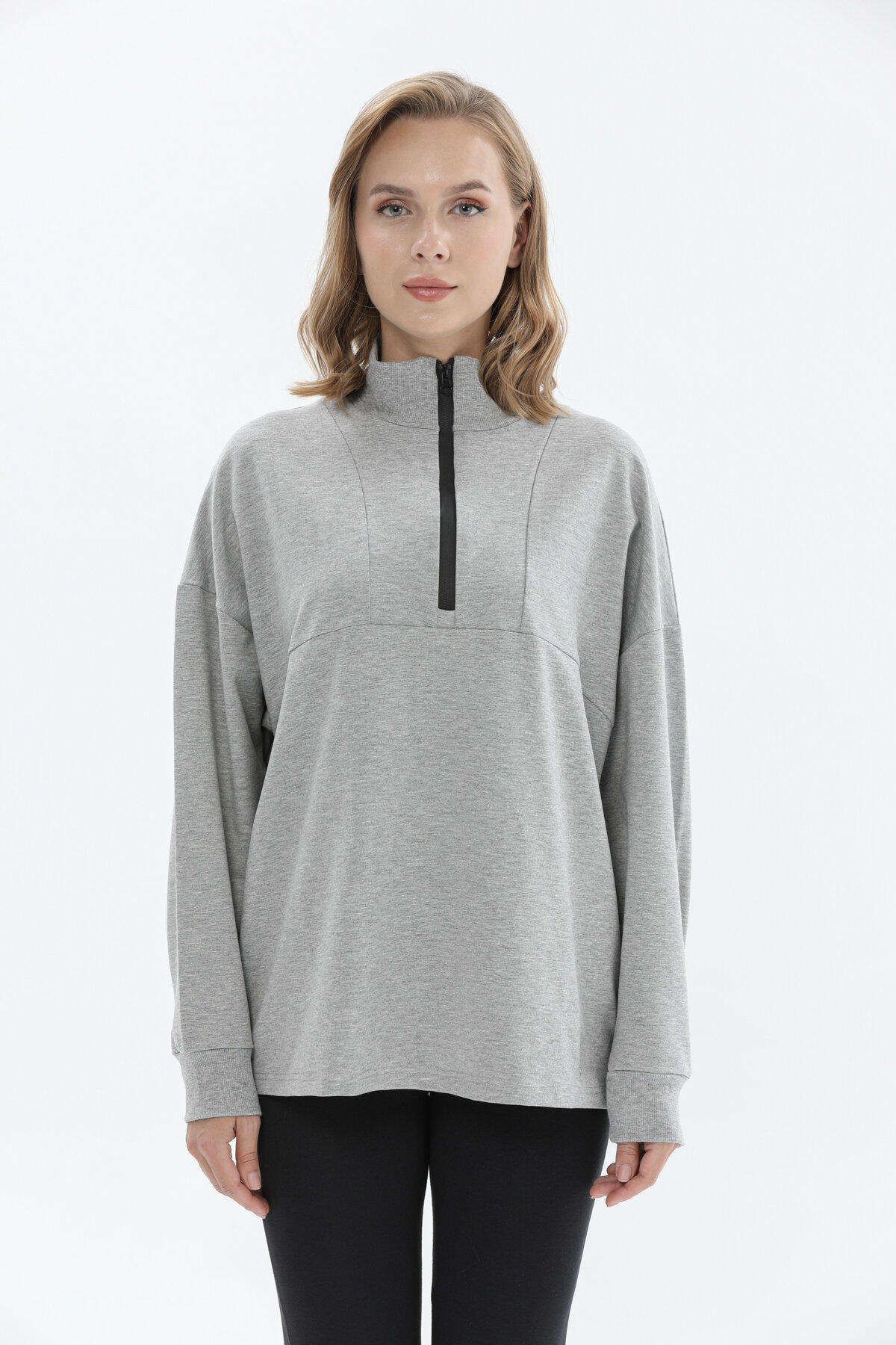 Shefame Kadın Dik Yaka Yarım Fermuarlı İki İplik Tayt Takım 242SV20971