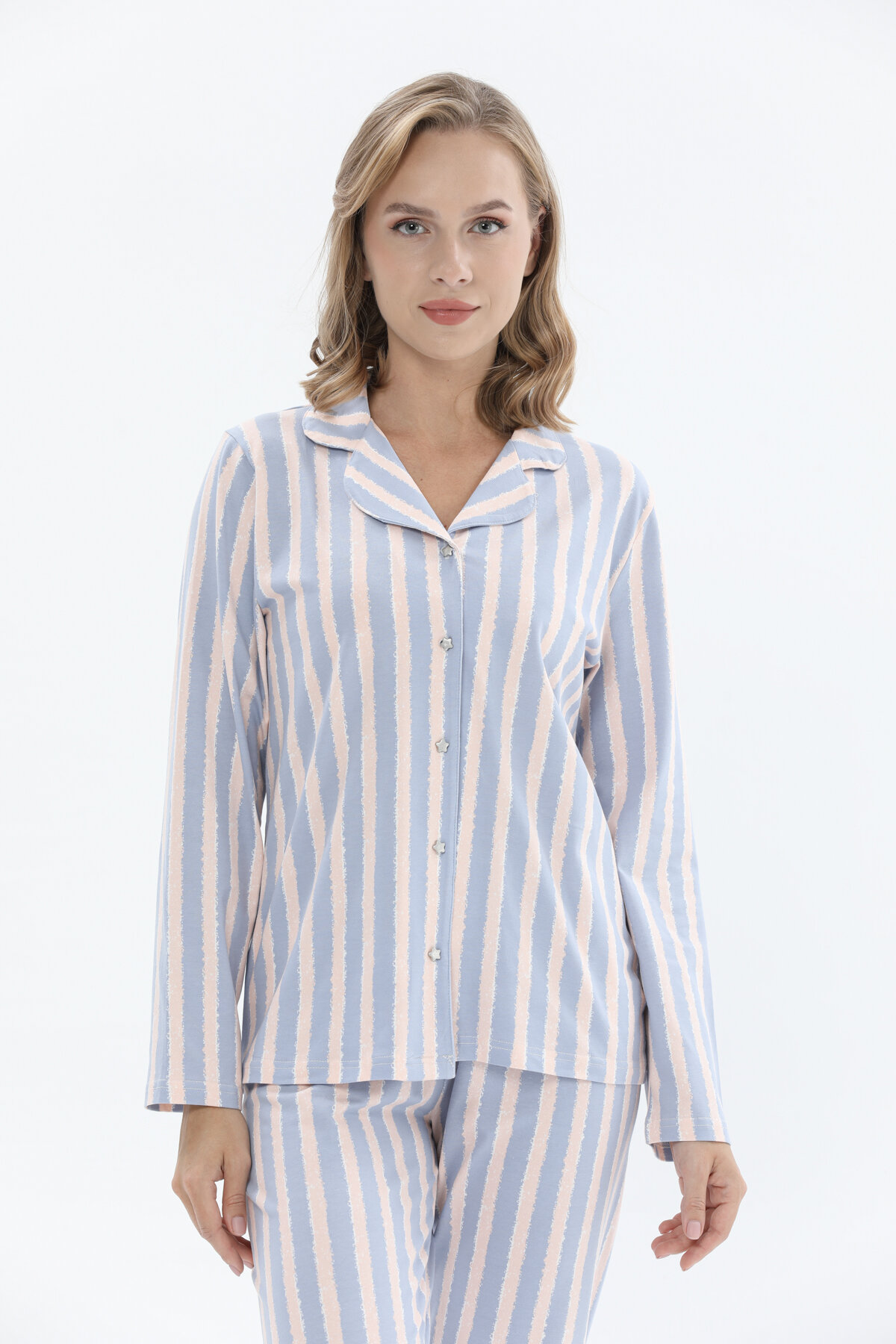 Shefame Kadın Gömlek Yaka Çizgili Pijama Takımı 242SV15988