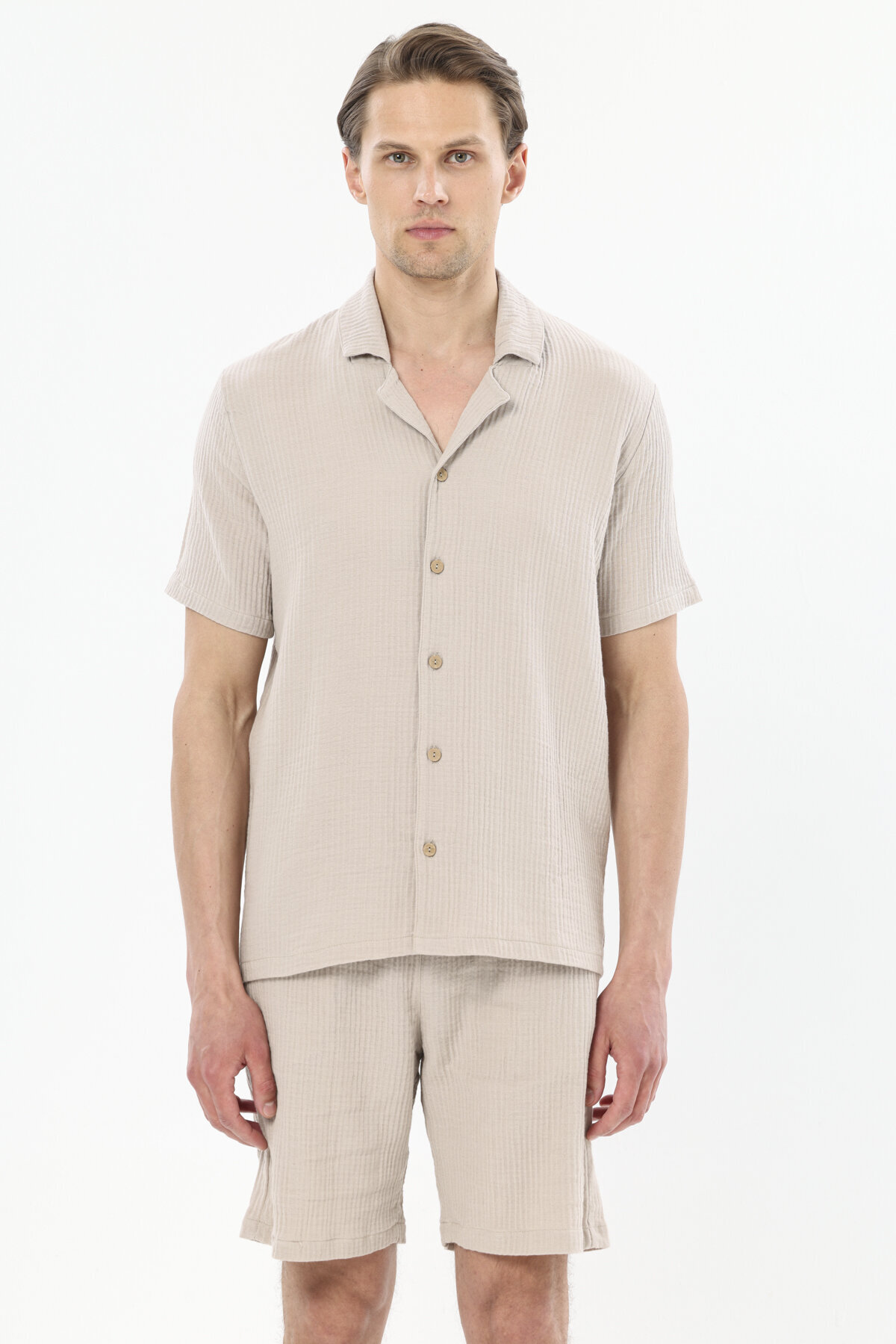 Finesuits Apaş Yaka Kısa Kollu Müslin Şort Takımı 251E15SV