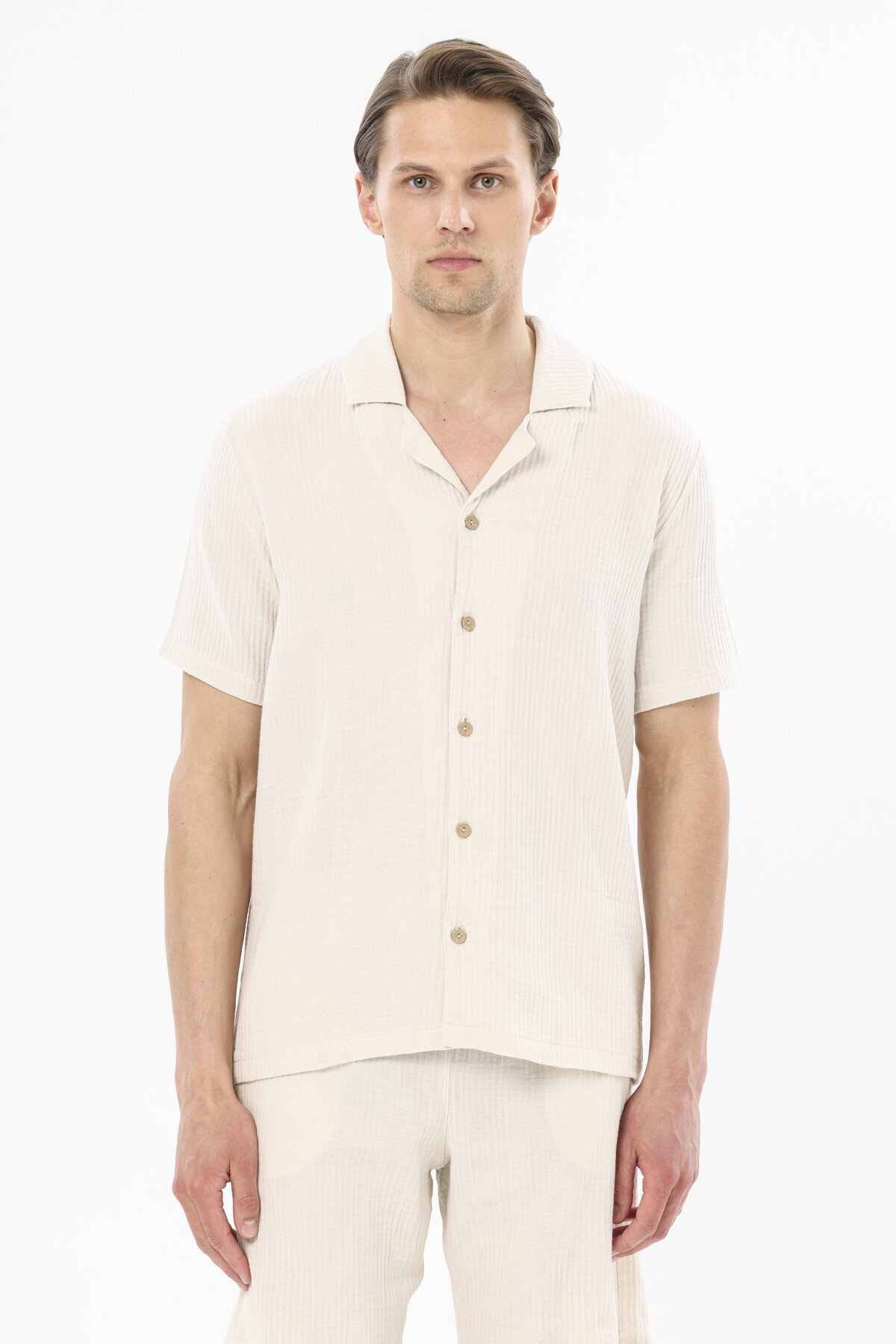 Finesuits Apaş Yaka Kısa Kollu Müslin Şort Takımı 251E15SV