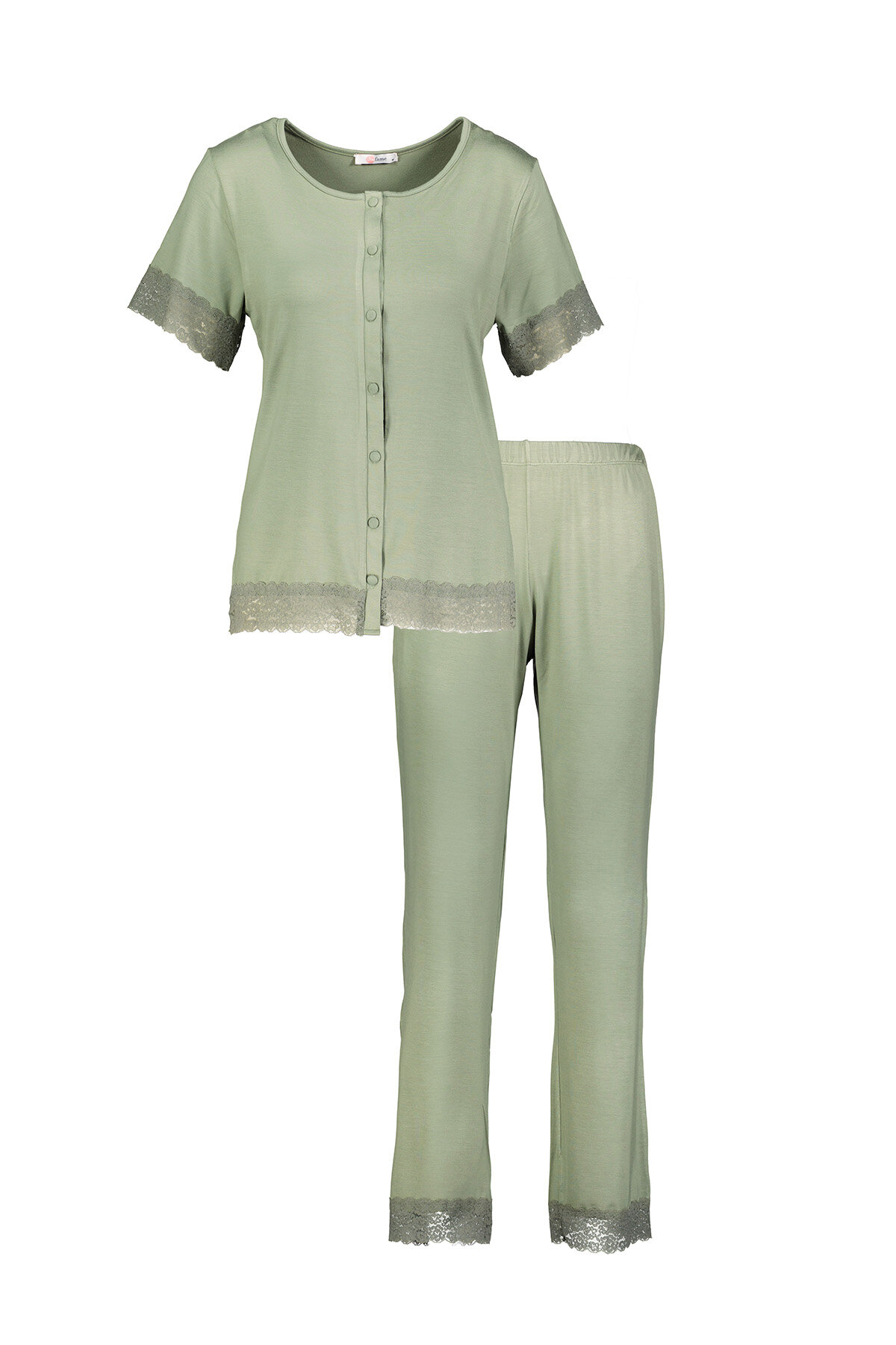 Shefame Kadın Yuvarlak Yaka Dantel ve Pat Detaylı Kısa Kollu Pijama Takımı 251K15MB