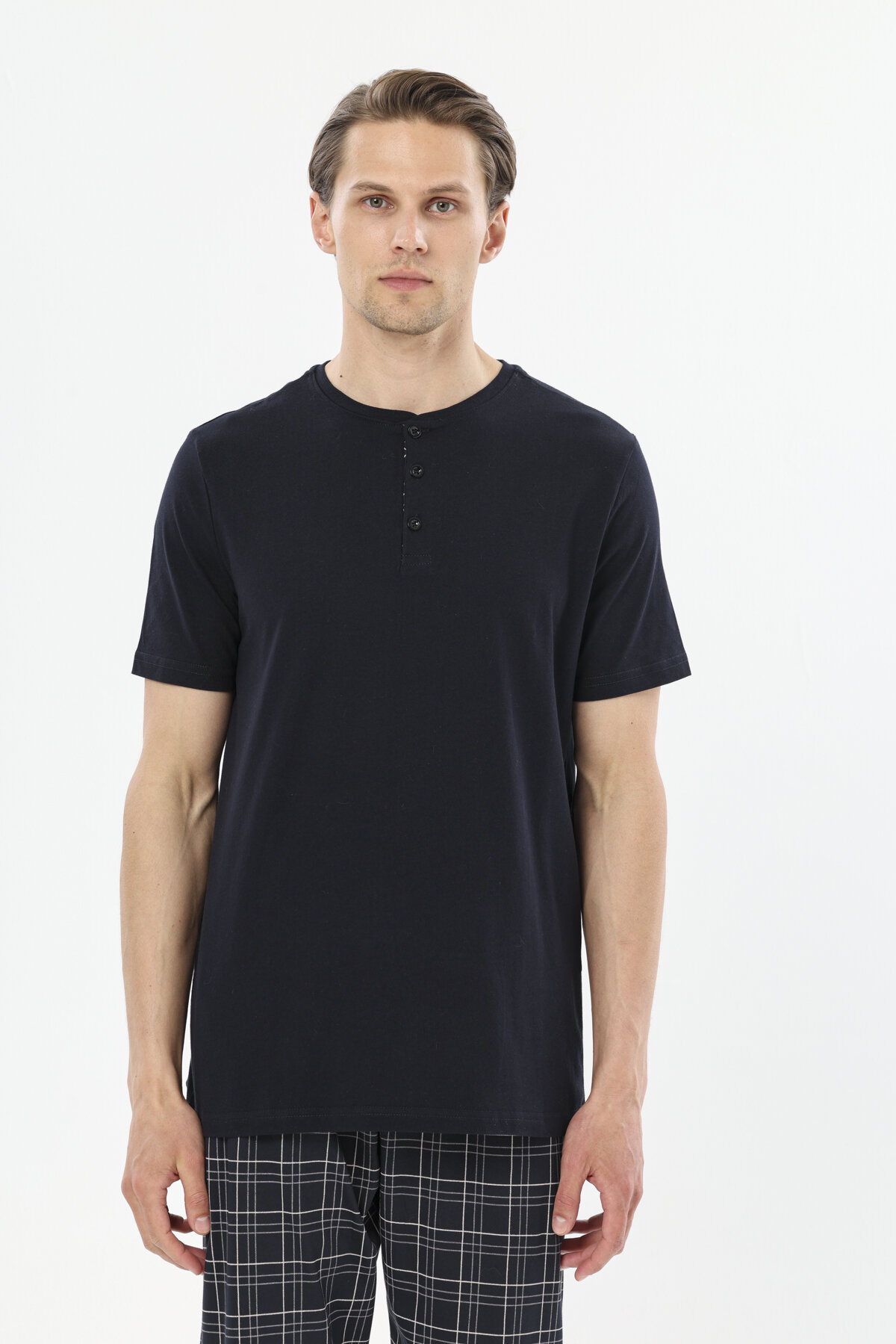 Finesuits Ekoseli Patlı Yaka Kısa Kollu Pijama Takımı 251E05SV