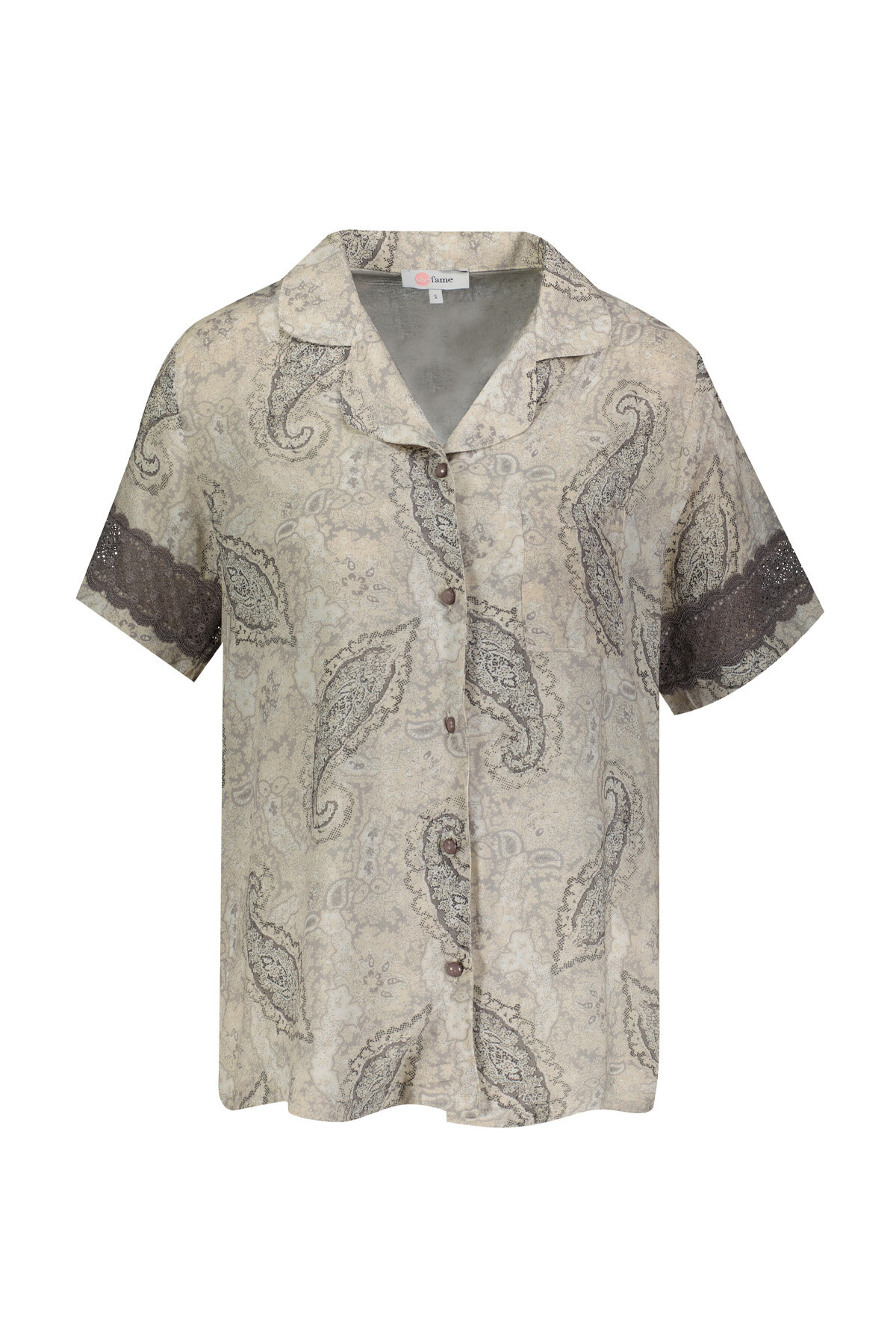 Shefame Kadın Şal Desenli Bebe Yaka Düğmeli Kısa Kollu Pijama Takımı 251K12SV