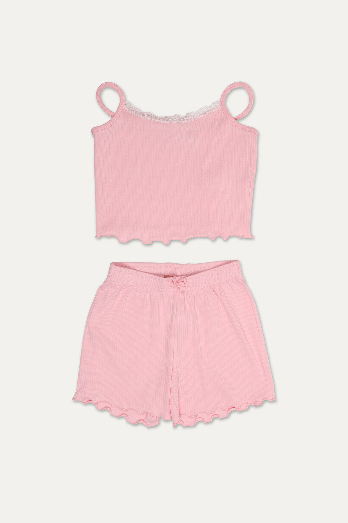 Funfair Kız Çocuk Minik Kalp Desenli Oval Yaka İnce Askılı Lyocell Şort Takımı 251KC06SV