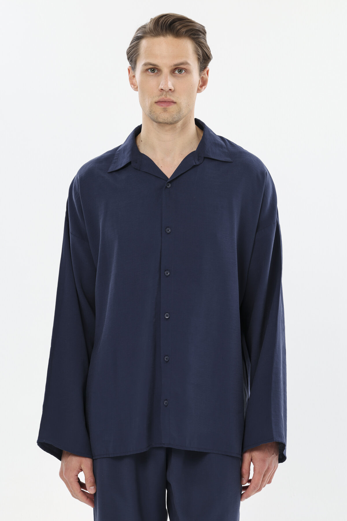 Finesuits Erkek Gömlek Yaka Düğmeli Uzun Kollu Pijama Takımı 251E04PP