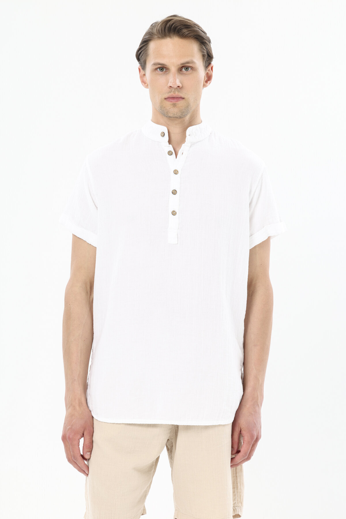 First Company Erkek Kısa Kollu Müslin Gömlek 251E04OD