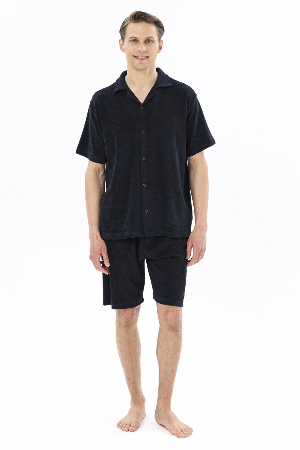 First Company Erkek V Yaka Düğmeli Kısa Kollu Havlu Şort Takım 251ES01KL