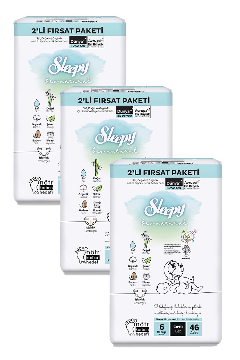 Sleepy Bio Natural 2'li Fırsat Paketi Xl (6) 3x46'lı Bebek Bezi