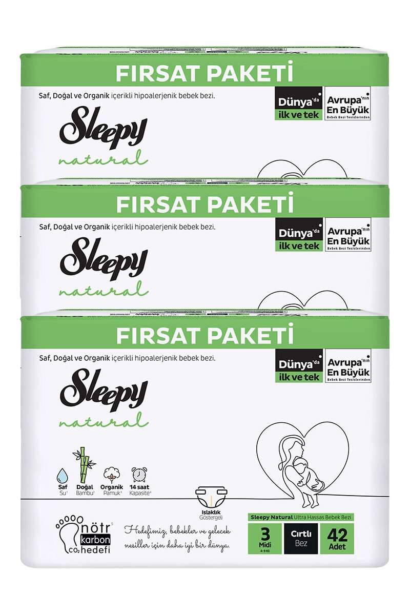 Sleepy Natural Fırsat Paketi Midi (3) 3x42'li Bebek Bezi