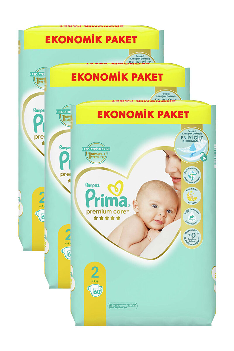 Prima Bebek Bezi Premium Care Jumbo Mini(2) 4-8 Kg 3 x 60lı