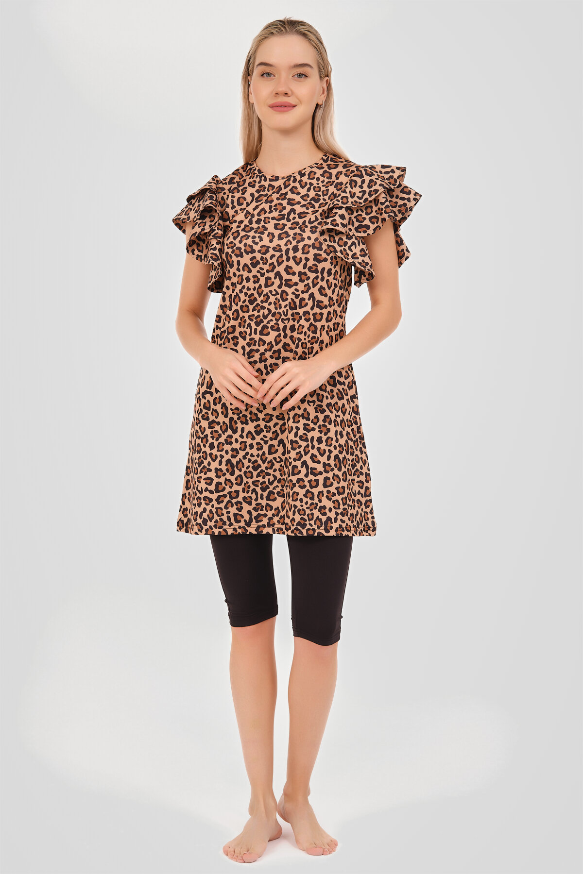 Alfasa Hera Desenli Yarım Kol Yarı Kapalı Mayo ALF24705-SYH