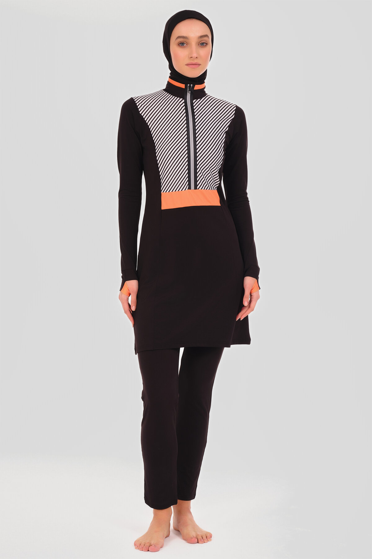 Alfasa Su Geçirmez Fermuar Süslemeli Tesettür Mayo ALF24619-SYH