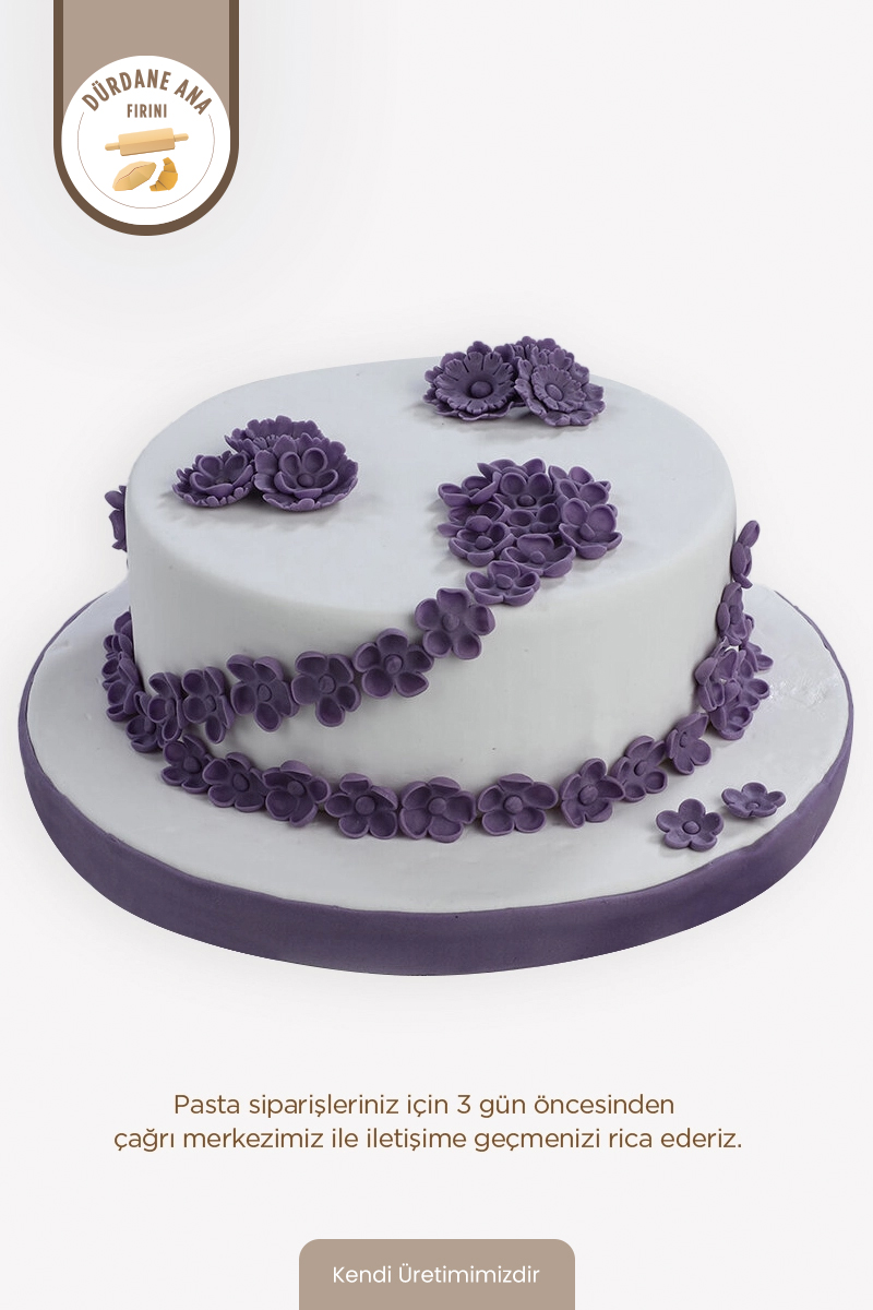 Dürdane Ana Fırını Bebek Mor Çiçek Temalı Yaş Pastası 12 Kişilik (Ön Sipariş)