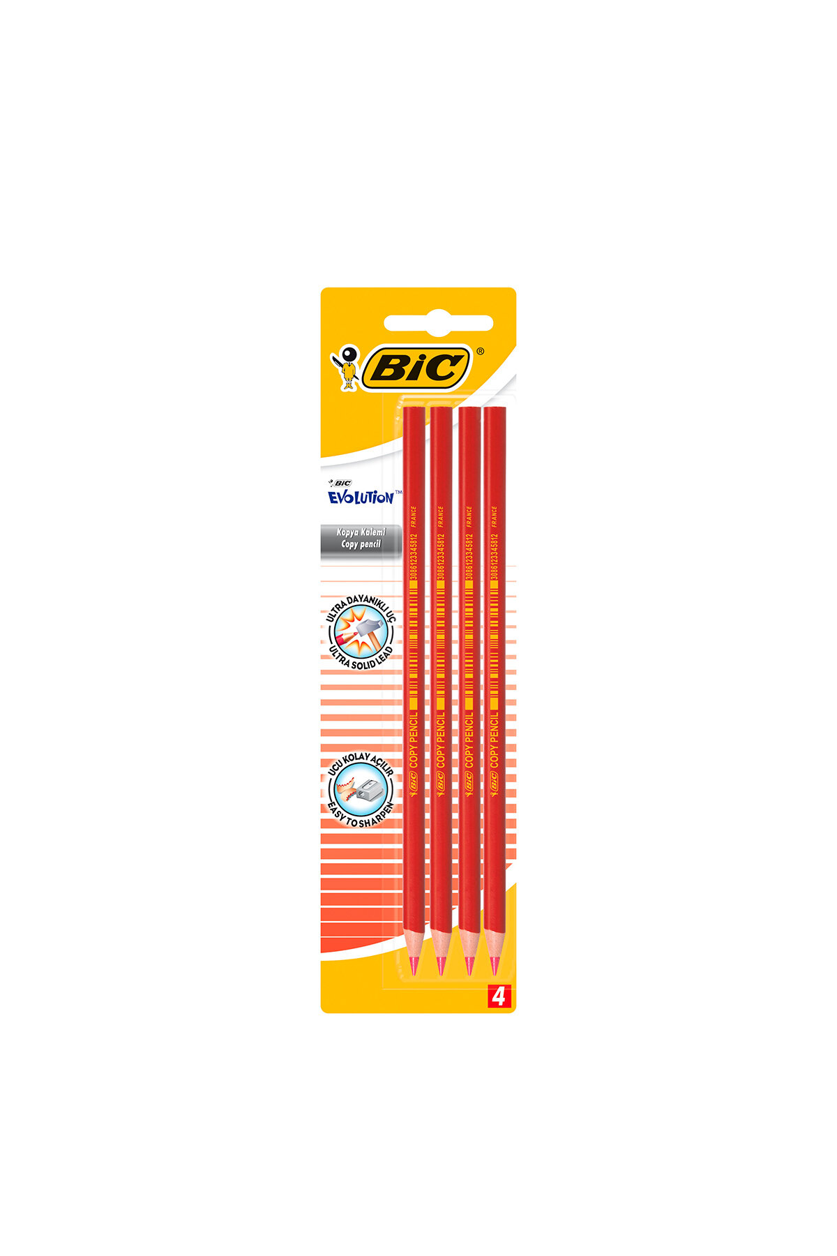 BIC Evolution Kırmızı Kopya Kalemi 4'lü Blister