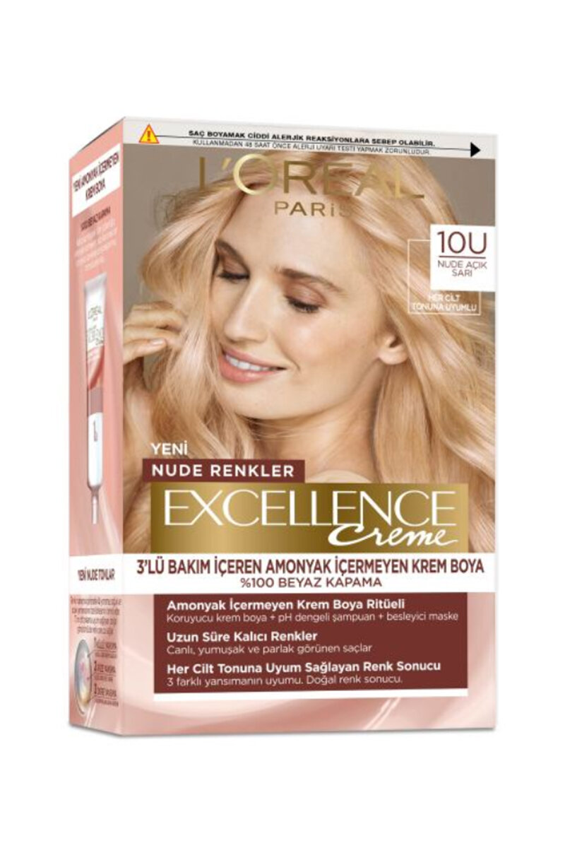 Loreal Excellence Creme Nude Renkler Saç Boyası 10U Nude Açık Sarı