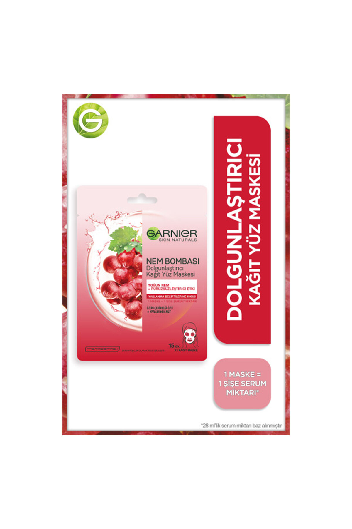 Garnier Nem Bombası Dolgunlaştırıcı Kağıt Yüz Maskesi