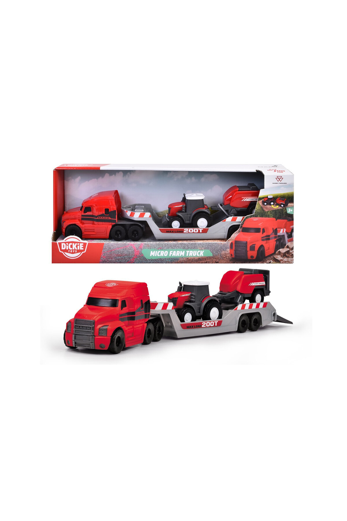 Massey Ferguson Mikro Çiftlik Kamyonu Micro Massey Ferguson Traktör Ve Römorklu (9 Cm) Hareketli Parçalar 32 Cm