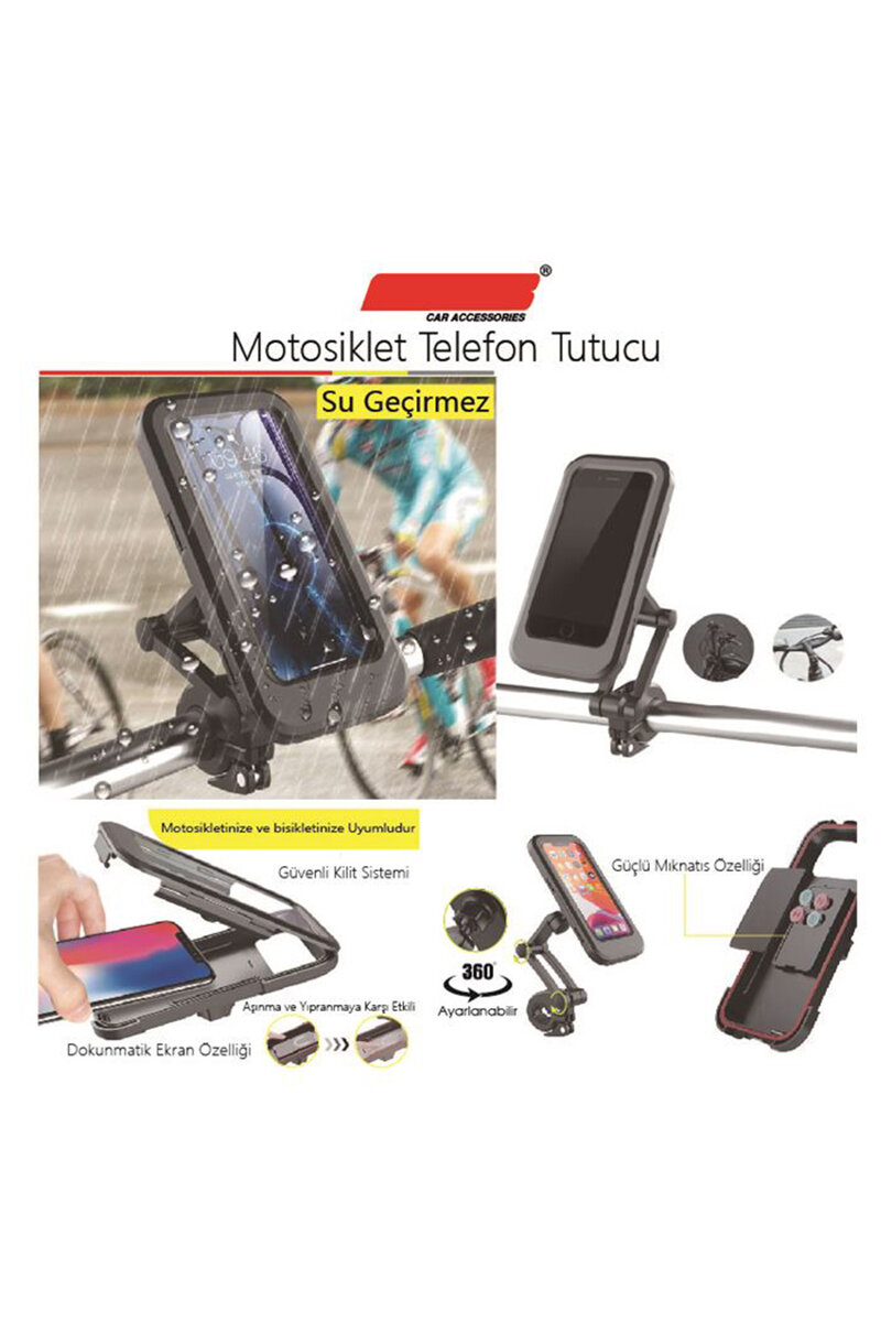 Carub Su Geçirmez Motorsiklet Telefon Tutucu