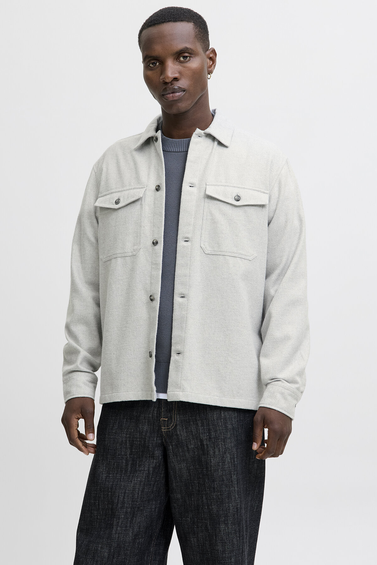 Jack&Jones Erkek Gömlek 12278822 LIGHT GREY MELANGE