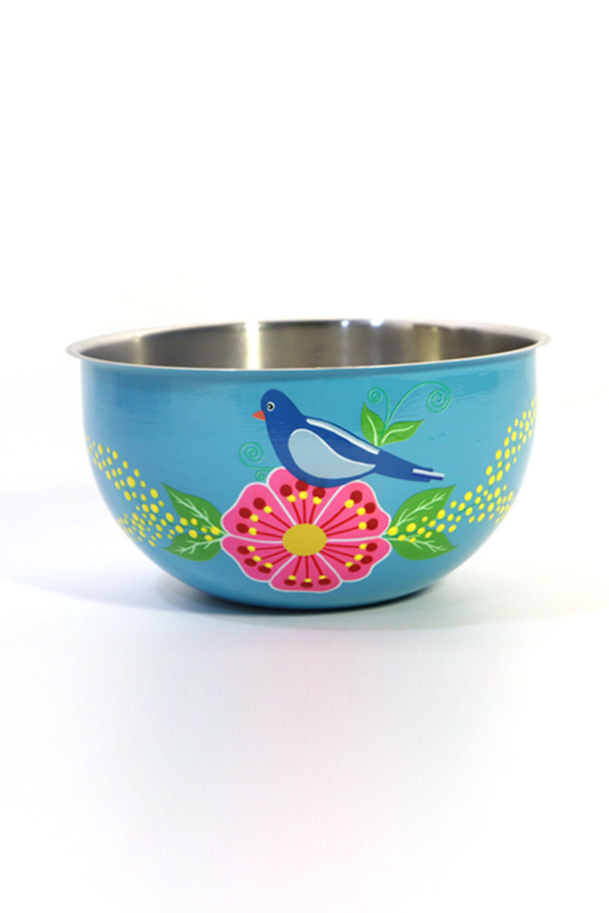 Dedemin Emayeleri Paslanmaz Çelik Çırpma Kasesi Beyaz 24 cm Mavi Kuş Desenli