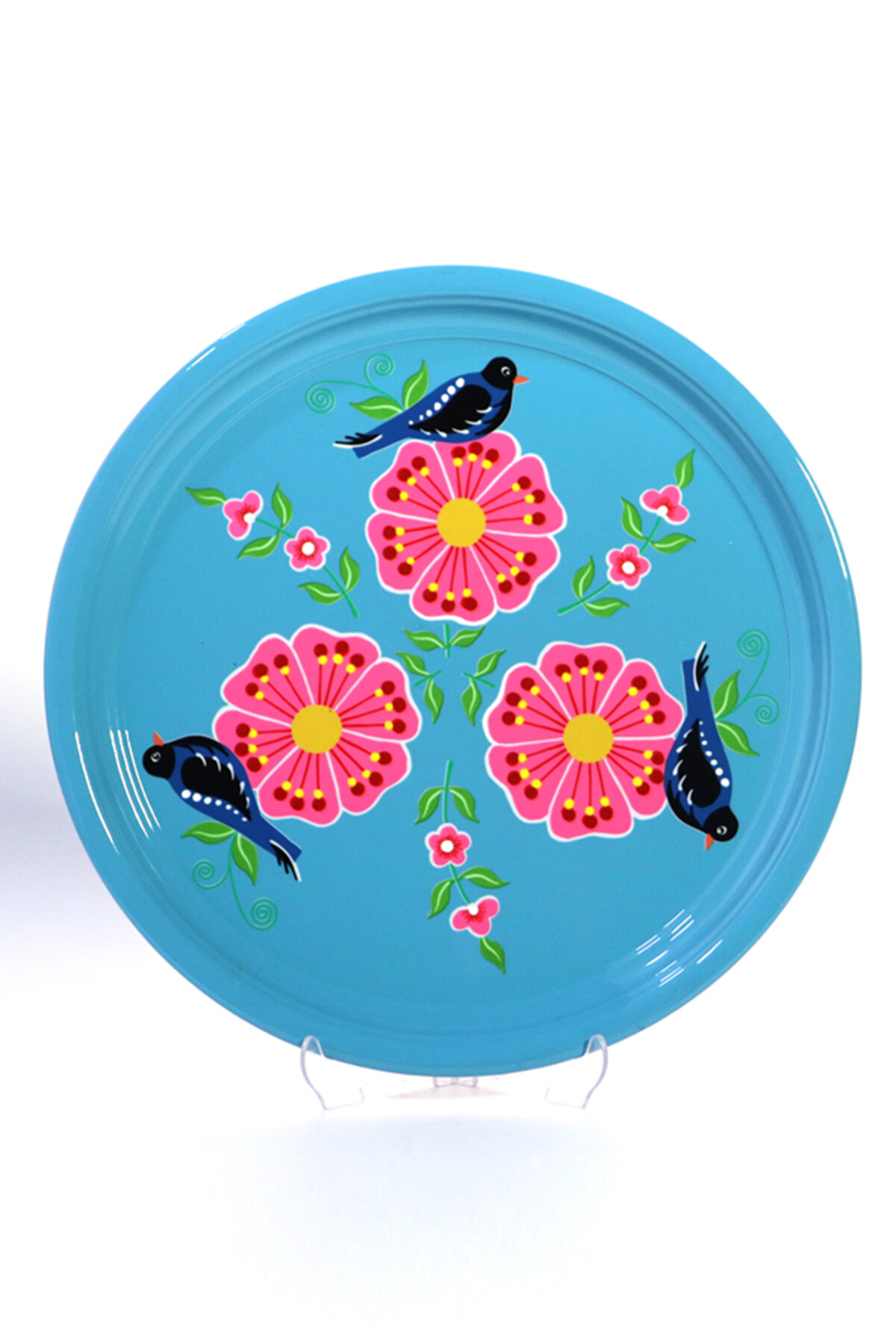 Dedemin Emayeleri Paslanmaz Çelik Tepsi 33 cm Mavi Kuş Desen