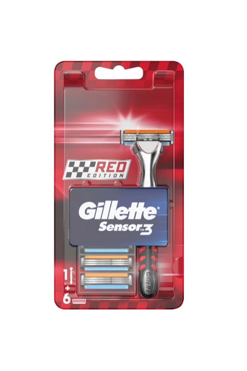 Gillette Sensor3 Red Razor Tıraş bıçağı + Yedek Bıçak 6'lı