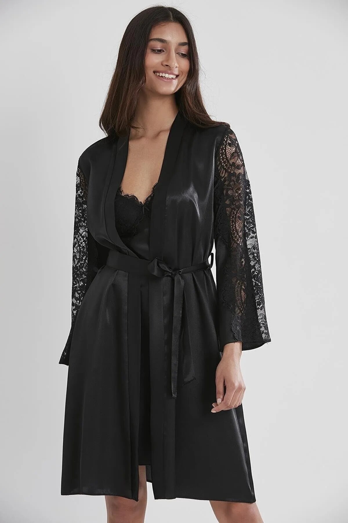 Pierre Cardin Kadın Saten Gecelik Sabahlık Takımı