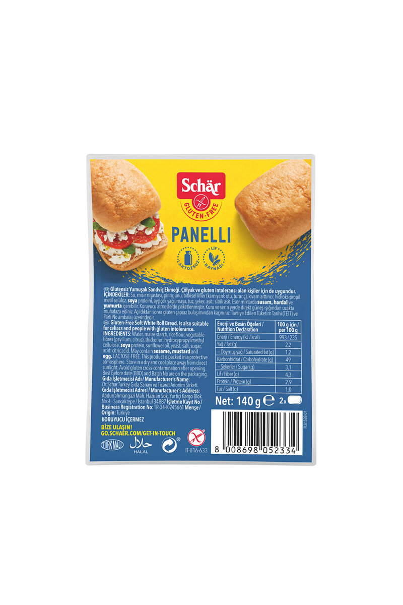 Dr Schar Panelli Sandviç Ekmek 140 G (70g * 2) Glutensiz