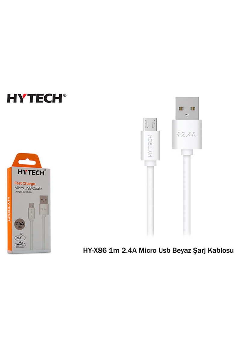 Hytech HY-X86 1m 2.4A Micro Usb Beyaz Şarj Kablosu