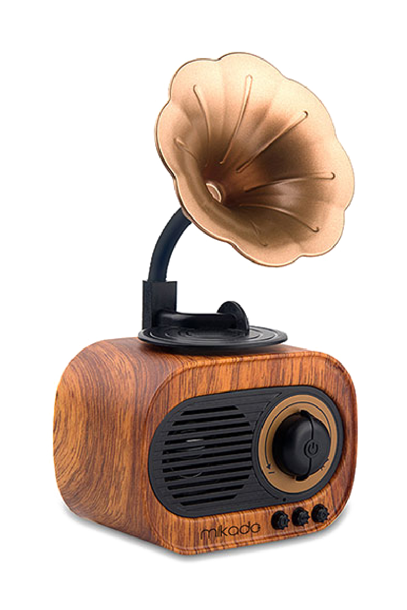 Mikado MN-S19 Ahşap Usb+Aux+Tf Kart+Bluetooth Klasik RETRO GRAMOFON Müzik Kutusu