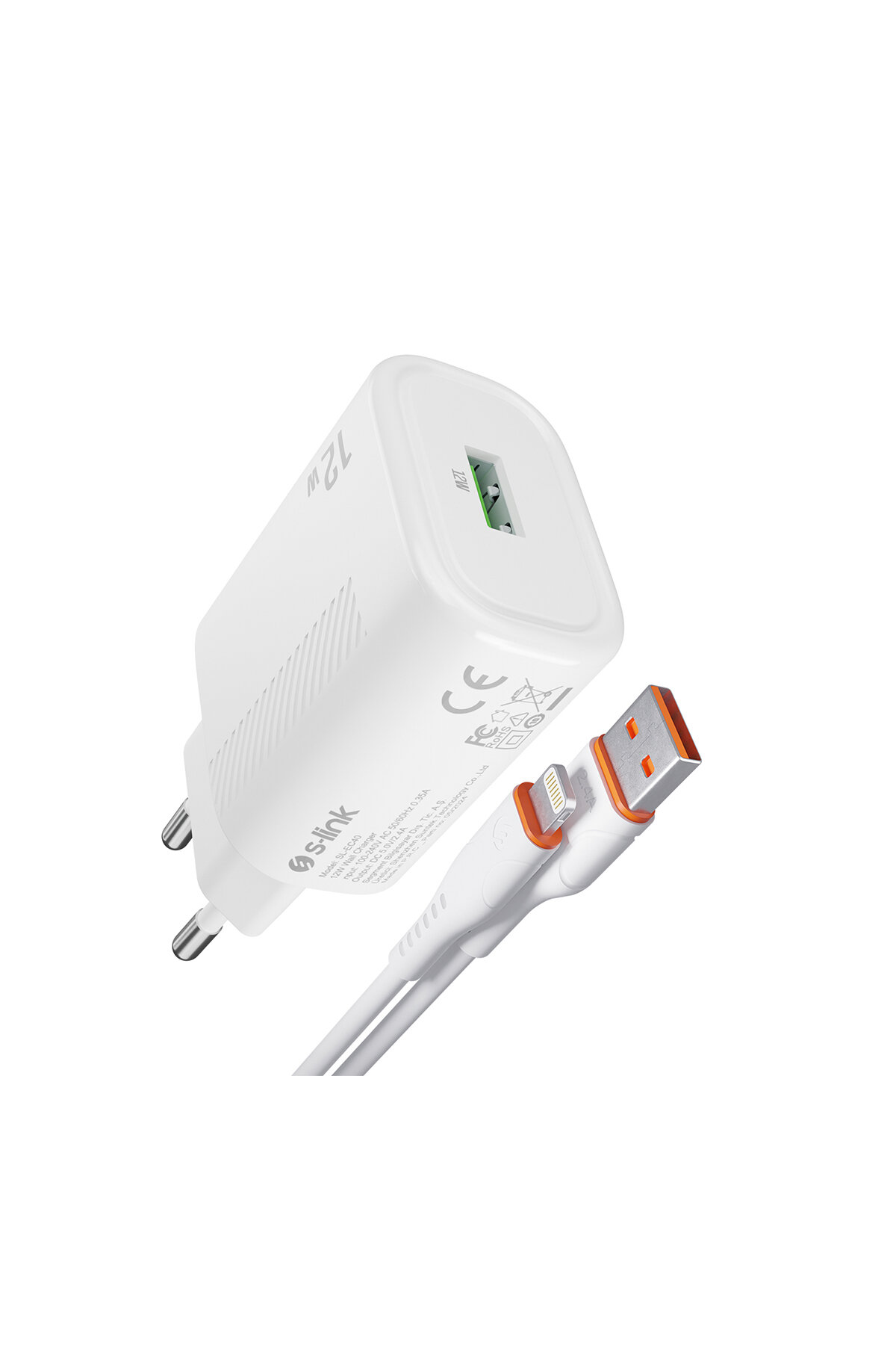 S-link SL-EC40L 5V 2400MA Lightning Kablolu Beyaz Ev Şarj Adaptörü