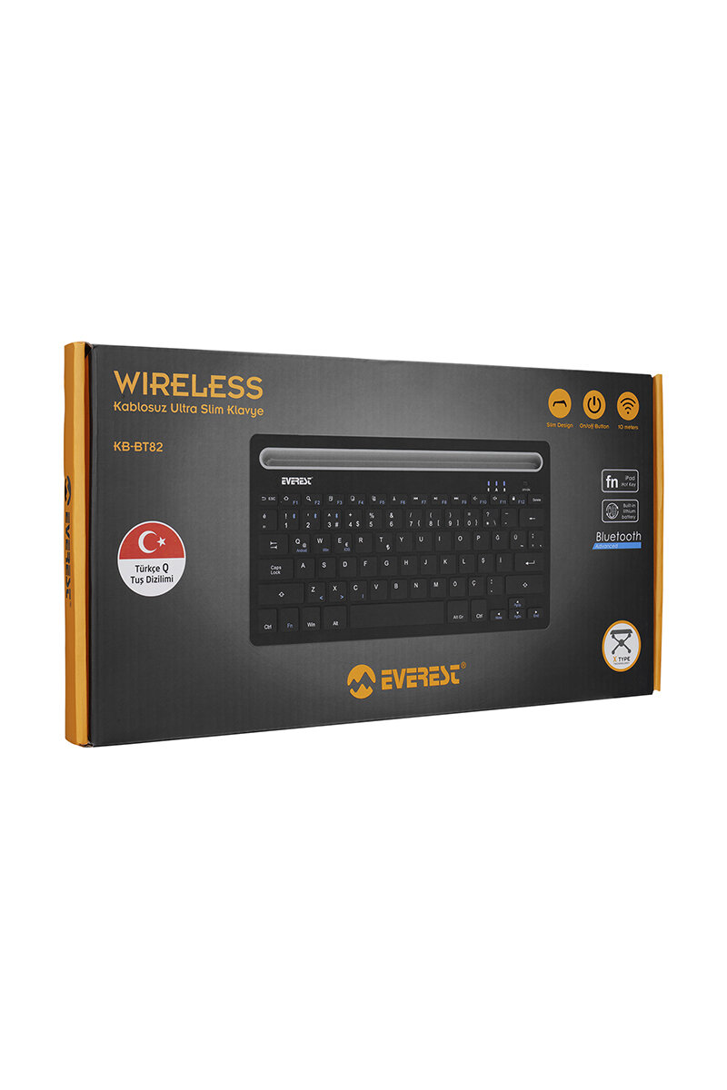 Everest KB-BT82 Siyah/Gümüş Bluetooth Ultra İnce+Şarjlı Q Mac/Win/Android/Ios Uyumlu Kablosuz klavye