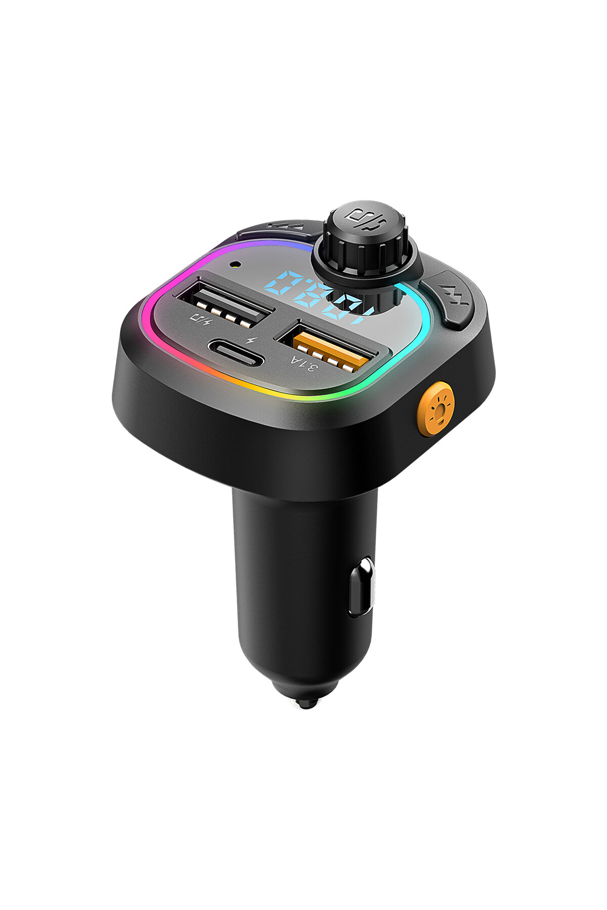 Hytech HY-XCB45 5V 3.1A / 5V 1A Rainbow Işıklı Led Ekran MP3 TF+USB+FM Bluetooth Fm Transmitter