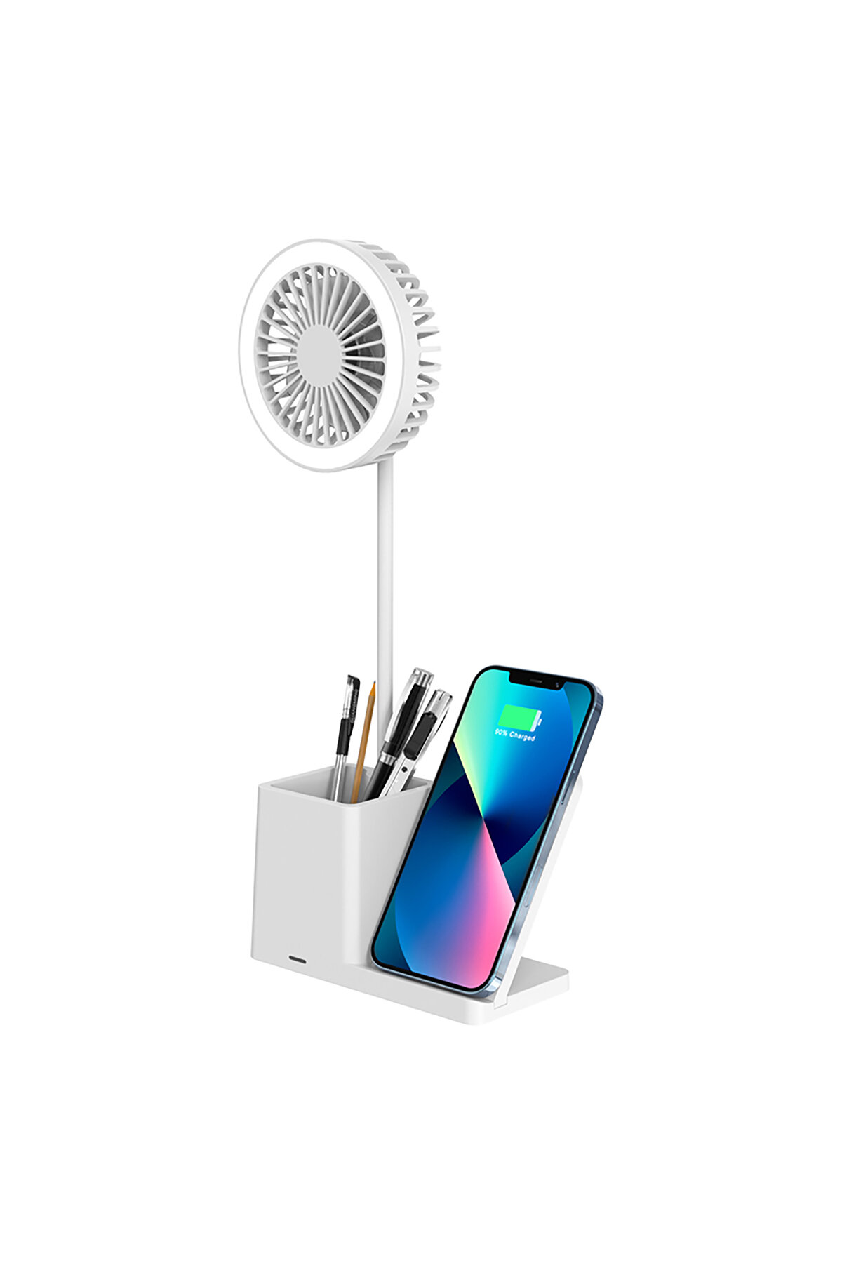 S-link SL-M9055 Beyaz TypeC 10W Kablosuz Şarj Cihazı Fanlı Kalemlikli Masa Lambası