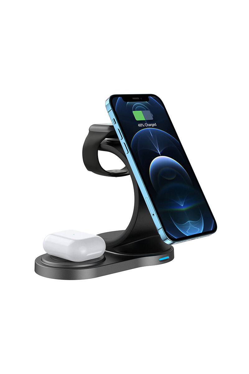 S-link SW-CWF59 Telefon Kulaklık Akıllı Saat 3 'in 1 Magsafe Siyah Kablosuz Şarj Cihazı