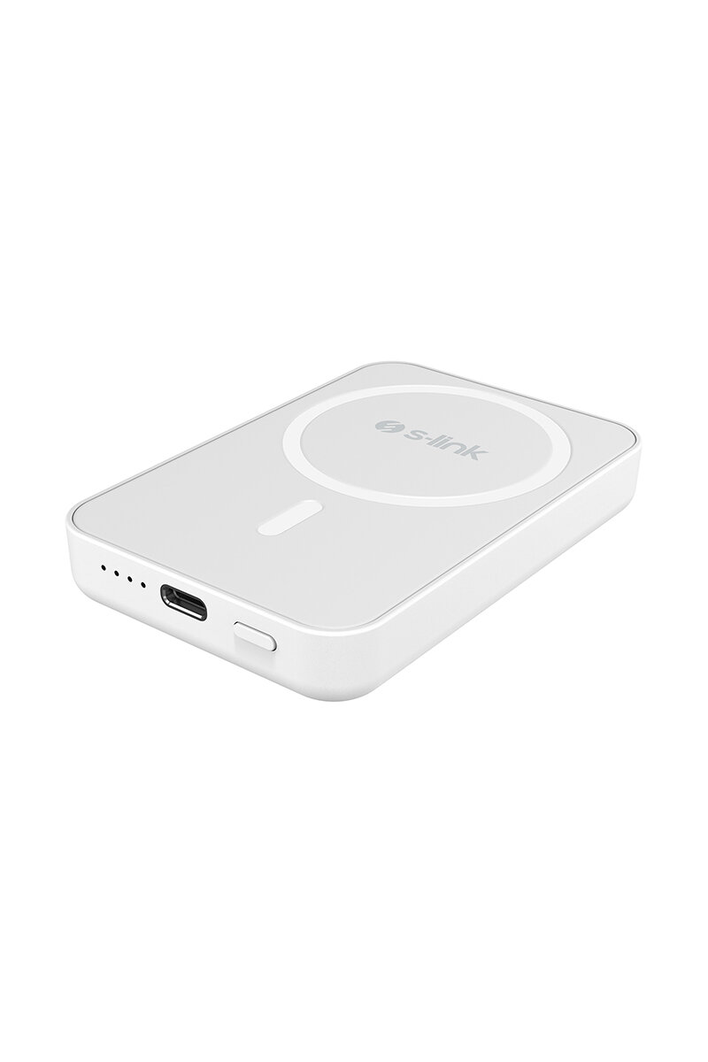 S-link M5 5000mAh PD20W Magsafe 15W Kablosuz Type-C Beyaz Taşınabilir Pil Şarj Cihazı Powerbank