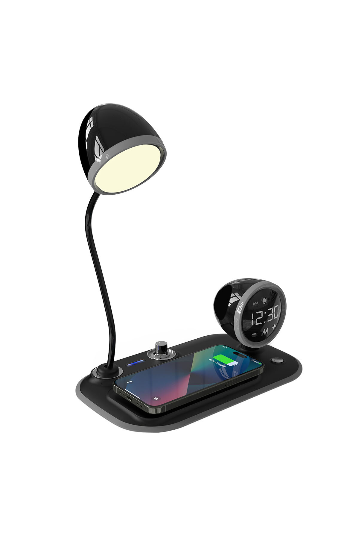 S-link SL-CW21 Siyah Telefon Uyumlu Fast Şarj 15W Ayarlanabilir Led Işıklı LCD Ekran Double Alarmli Masa Lambası