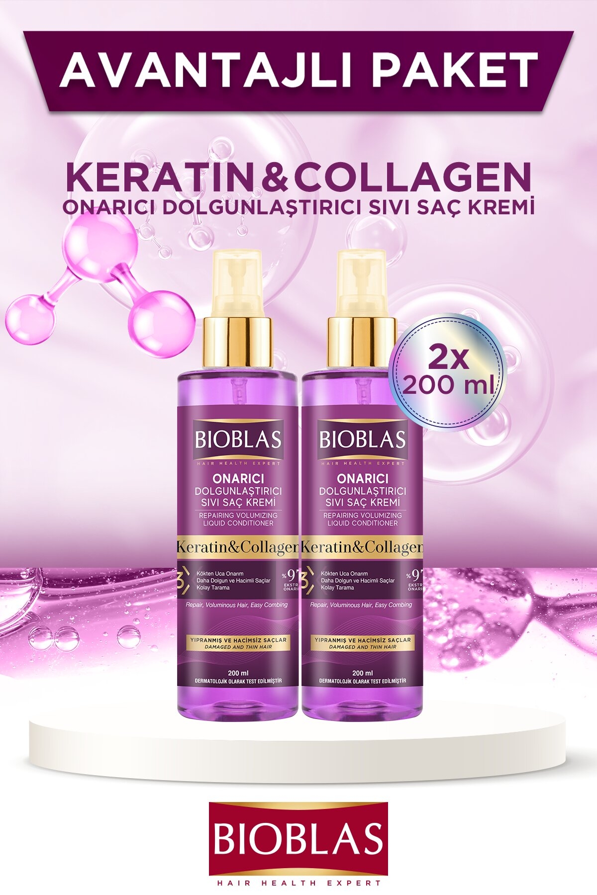 Bioblas Sıvı Saç Kremi Kolajen+Keratin 200 ml İkili