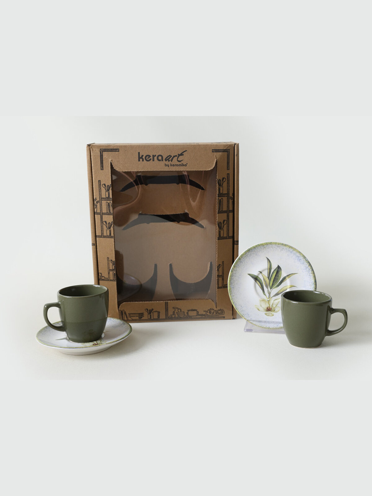 Keramika Kahve Takımı Yeşil 4 Parça