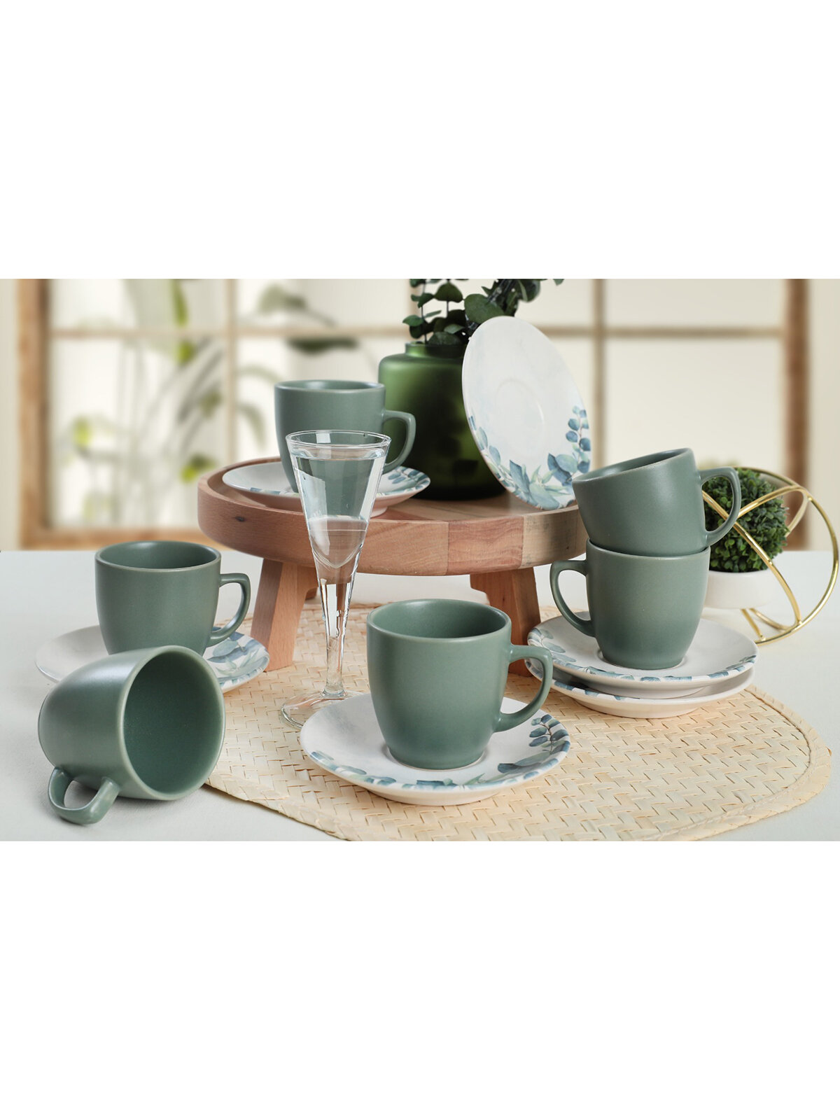 Keramika Kahve Takımı Yeşil 12 Parça