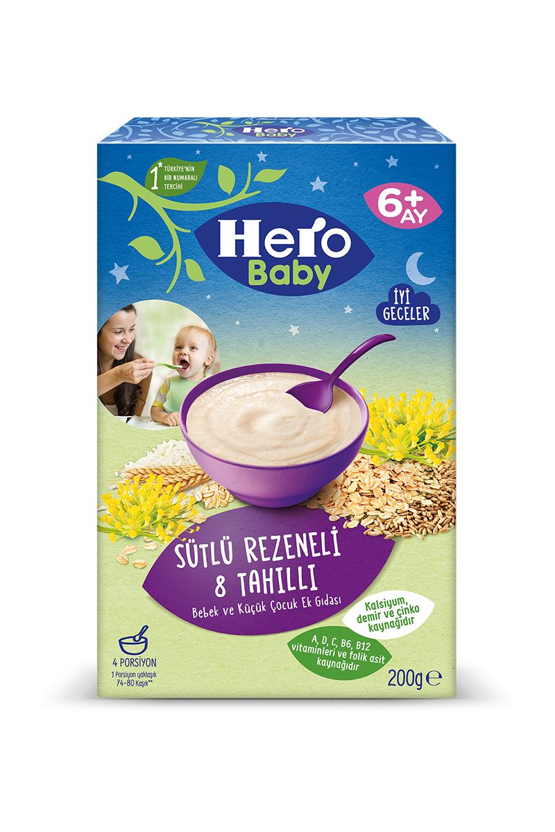 Hero Baby Sütlü 8 Tahıllı Rezeneli Kaşık Maması 200 g Mama